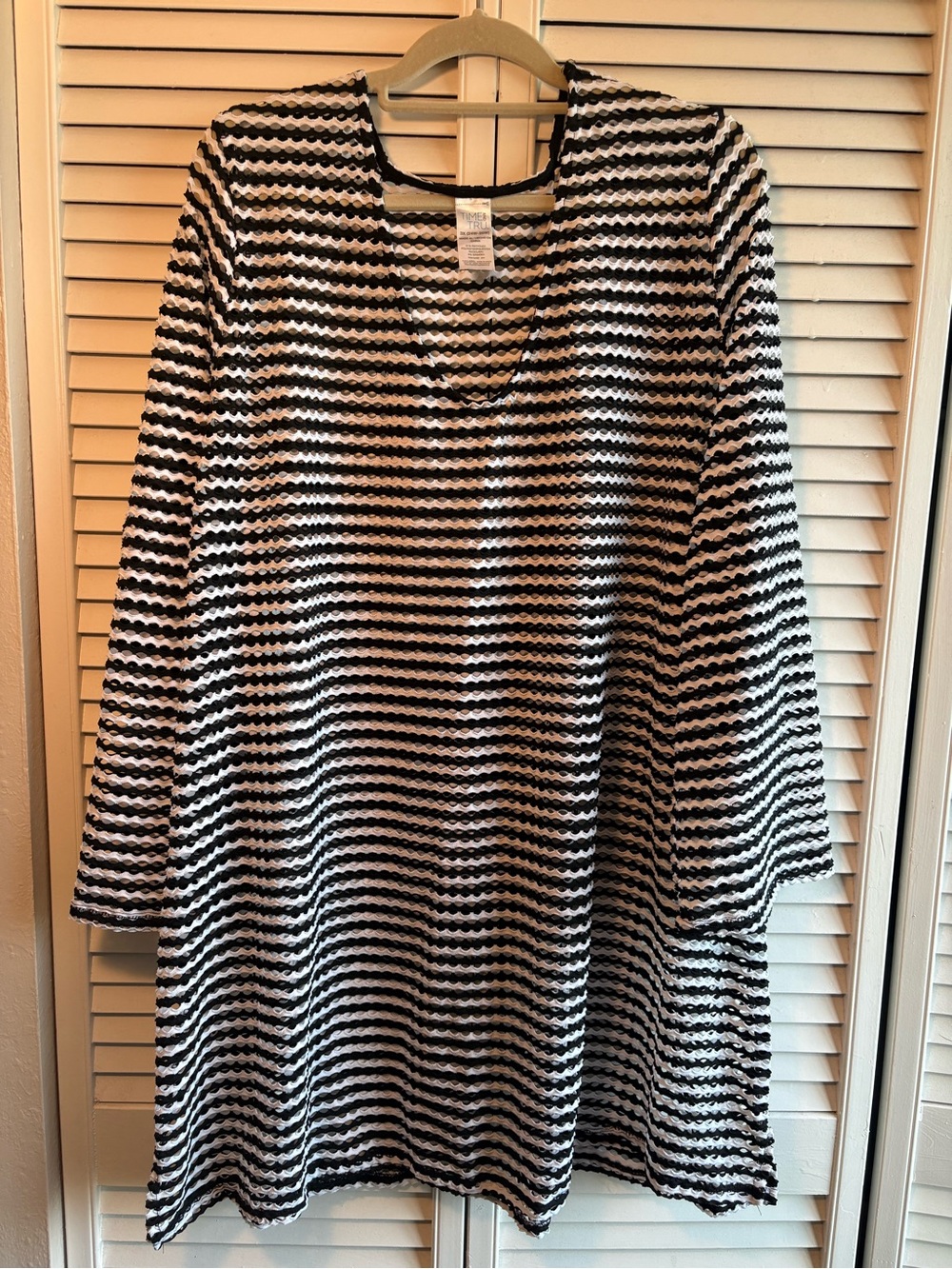 Time and Tru Black & White Striped Swim Cover Up Tunic